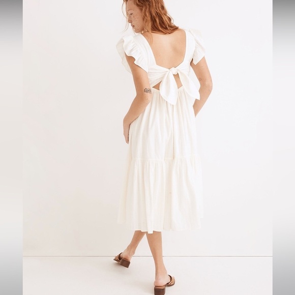 Madewell Ruffle Strap Tiered Midi Dress Textural Stripe NF850 Ivory - Picture 4 of 6